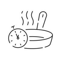 Koken lijn icoon. koken tijd, frituren pan en keuken gebruiksvoorwerpen. recept pf chef lineair vector. restaurant met koken en maaltijd. heet pan en klok. vector