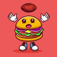 vector illustratie van kawaii hamburger tekenfilm karakter met Amerikaans Amerikaans voetbal. vector eps 10