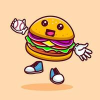 vector illustratie van kawaii hamburger tekenfilm karakter met basketbal knuppel en bal. vector eps 10