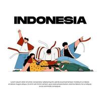 een poster van vijf jong tiener voor onafhankelijkheid dag Indonesië illustratie vector