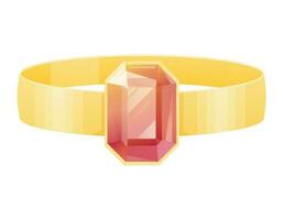 goud edelsteen verloving ring met realistisch edelsteen. vector geïsoleerd tekenfilm schat met rood gloeiend robijn.