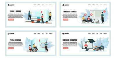 reeks van web bladzijde ontwerp Sjablonen voor onderwijs web bladzijde samenstelling met mensen karakters. modern vector illustratie concepten