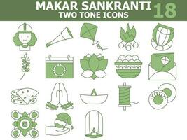 groen en wit kleur reeks van makar sankranti icoon in vlak stijl. vector