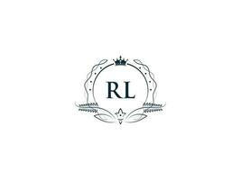 Koninklijk kroon rl logo icoon, vrouwelijk luxe rl lr logo brief vector