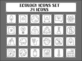 zwart lineair 24 ecologie icoon of symbolen reeks Aan grijs plein achtergrond. vector