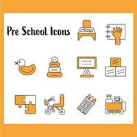 oranje en wit kleur reeks van pre school- icoon in vlak stijl. vector