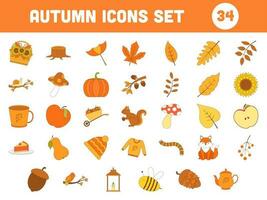 reeks van 34 herfst pictogrammen over- wit achtergrond. vector