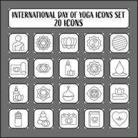 illustratie van Internationale yoga dag 20 icoon reeks in dun lijn kunst. vector