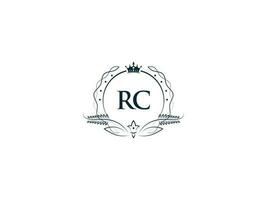 Koninklijk kroon rc logo icoon, vrouwelijk luxe rc cr logo brief vector