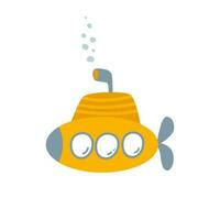 onderzeeër schip geïsoleerd element. tekenfilm boot voor kinderen afdrukken, bathyscaaf onderwater- schip met periscoop. onderzoeken oceaan concept. vector illustratie. hand- getrokken zee, water vervoer.