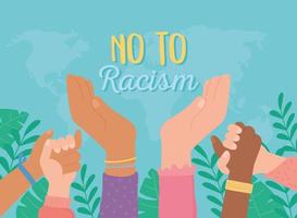 zwart leven diverse handen opgestoken nee tegen racisme vector