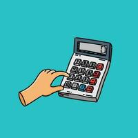 hand- typen rekenmachine hand getekend vector illustratie ontwerp met blauw achtergrond