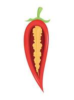 rood chili peper groente voor de helft vector