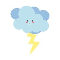 vector reeks van schattig weer tekens - wolken, , onweersbui, tornado, sneeuw, regenen, en halve maan maan. kawaii weer tekens geïsoleerd Aan een wit achtergrond. vector illustratie van vlak stijl