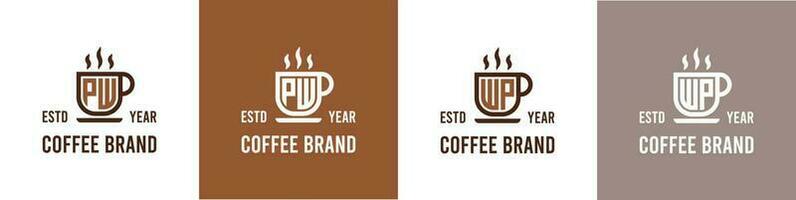 brief pw en wp koffie logo, geschikt voor ieder bedrijf verwant naar koffie, thee, of andere met pw of wp initialen. vector