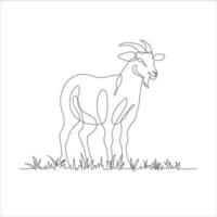 geit een lijn doorlopend tekening. geit in de gras lijn kunst icoon. geit met gras lineair icoon. boerderij dier lijn kunst icoon illustratie. minimalistische lineair vector illustratie. vector illustratie