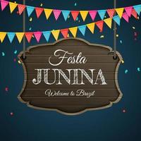 festa junina achtergrond met partij vlaggen brazilië juni festival achtergrond voor wenskaart vector