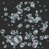 realistisch zeep bubbels met regenboog reflectie effect. water schuim bubbels. vector