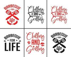 bbq grillen vector typografie t-shirt bundel ontwerp. bbq t-shirt ontwerp