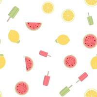 naadloze patroon met citroen, watermeloen fruit en ijs vector