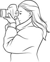 vrouw Holding camera lijn tekening. vector