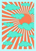groovy zon bewolkt verticaal poster abstract retro lijn kunst esthetisch jaren 70 stijl. modieus Jaren 60 kleur zonsopkomst groef achtergrond. psychedelisch wijnoogst ontwerp. behang hippie banier . vector illustratie.