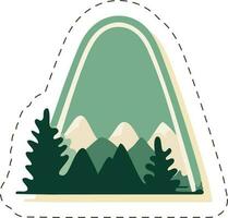 sticker stijl berg en bomen element in groen en wit kleur. vector