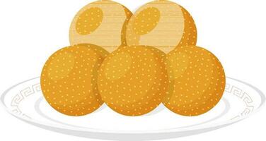illustratie van sesam ballen Aan bord icoon in oranje en wit kleur. vector