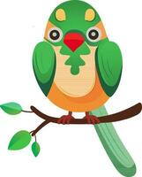 schattig papegaai zittend Aan Afdeling in groen en oranje kleur. vector