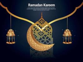 ramadan kareem islamitisch festival met realistische gouden maan en lantaarn vector