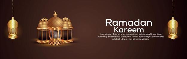 creatieve vectorillustratie van ramadan kareem viering banner met gouden lantaarn vector