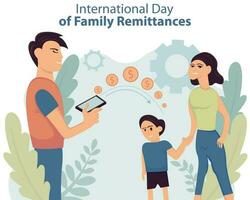 illustratie vector grafisch van een man stuurt munten gebruik makend van een mobiel app naar zijn familie, perfect voor Internationale dag, Internationale dag van familie geldovermakingen, vieren, groet kaart, enz.