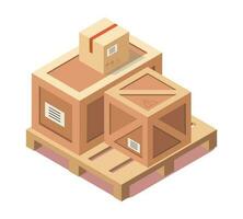 karton dozen Aan houten pallet. lading doos. 3d doos vector illustratie
