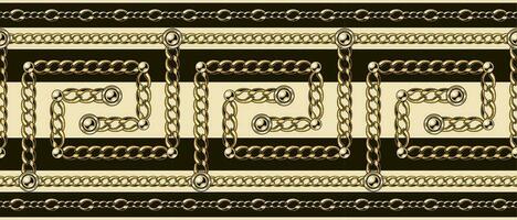 Grieks patroon grens met goud kettingen, kralen. beige, bruin kleuren, horizontaal strepen. traditioneel oude Grieks grens ornament. vector