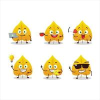 geel droog bladeren tekenfilm karakter met divers types van bedrijf emoticons vector