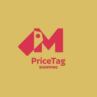 alfabet m prijs label logo vector