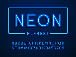 Neon Alfabetletters en nummers Vector