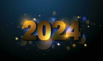 gelukkig nieuw 2024 jaar poster sjabloon met bokeh een licht Effecten. vector