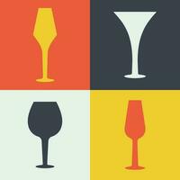 wijnglazen icoon. reeks van modern kleur kaarten met bril voor alcohol drank, cocktail glas. glaswerk van verschillend vormen voor Champagne, brandewijn, whisky, cognac, haven wijn, gin. vector illustratie