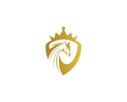 luxe paard schild met kroon logo. goud Koninklijk paard koning symbool premie vector icoon sjabloon.