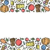 getrokken voedsel achtergrond. tekening voedsel illustratie met plaats voor tekst vector