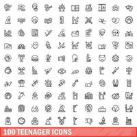 100 tiener pictogrammen set, schets stijl vector