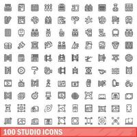 100 studio pictogrammen set, schets stijl vector