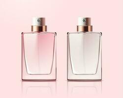 blanco parfum glas flessen Aan licht roze achtergrond in 3d illustratie vector