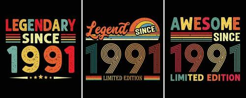 legendarisch sinds 1991, legende sinds 1991 beperkt editie, geweldig sinds 1991 beperkt editie, t-shirt ontwerp voor verjaardag geschenk, verjaardag citaten ontwerp vector