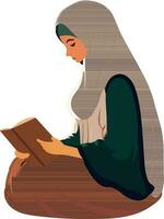 illustratie van jong moslim vrouw lezing koran boek in zittend houding. vector