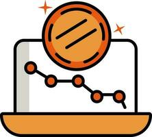 oranjegeel munt strategie diagram in laptop scherm vlak icoon. vector