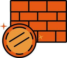 munt en steen muur icoon in oranje kleur. vector