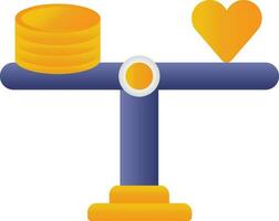 hart en munten Aan balans schaal oranje en wit icoon. vector