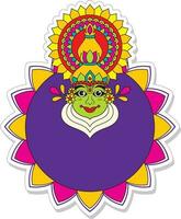 sticker stijl Kathakali danser gezicht met leeg mandala kader Aan wit achtergrond. vector